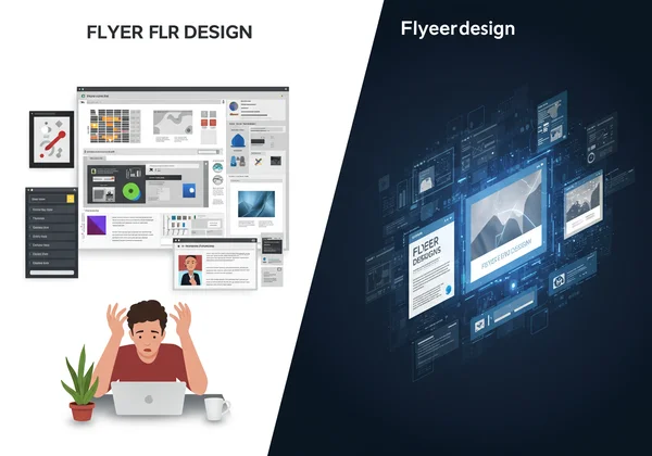 AI quickly creates flyer, person struggles with manual template