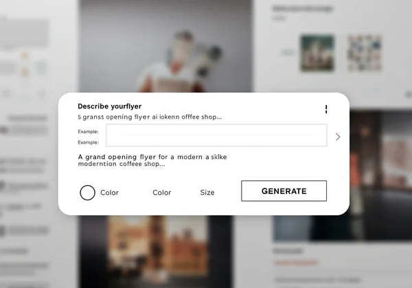 Flyer Design AI showing a simple text prompt input