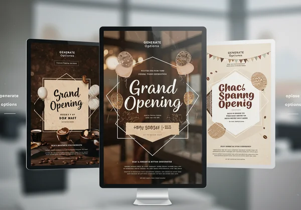 AI presenting multiple unique grand opening flyer designs