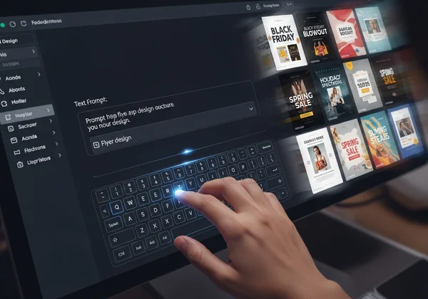 User inputting prompt for AI flyer generation