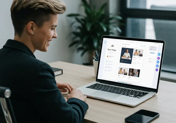 Person creating flyer with AI tool